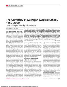 The University of Michigan Medical School, 1850-2000 “An Example Worthy of Imitation”