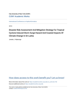 Disaster Risk Assessment and Mitigation Strategy for Tropical Cyclone Induced Storm Surge Hazard and Coastal Impacts of Climate Change in Sri Lanka