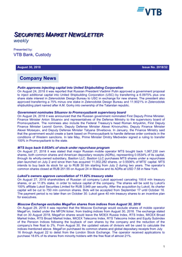 Company News SECURITIES MARKET NEWS LETTER Weekly