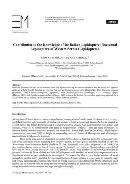 Contribution to the Knowledge of the Balkan Lepidoptera: Nocturnal Lepidoptera of Western Serbia (Lepidoptera)
