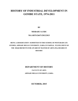 History of Industrial Development in Gombe State, 1974-2011