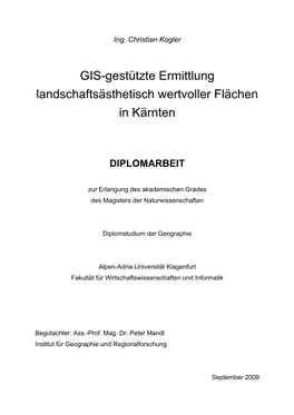 GIS-Gestützte Ermittlung Landschaftsästhetisch Wertvoller Flächen in Kärnten