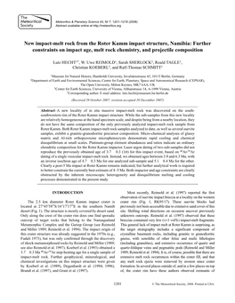 New Impact-Melt Rock from the Roter Kamm Impact Structure, Namibia: Further Constraints on Impact Age, Melt Rock Chemistry, and Projectile Composition