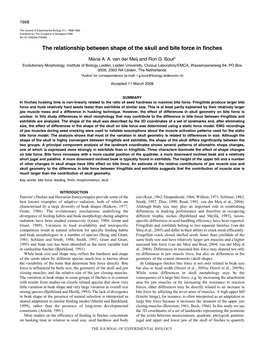 The Relationship Between Shape of the Skull and Bite Force in Finches