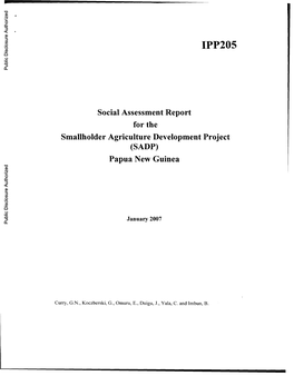 Social Assessment Report for the Smallholder Agriculture Development Project