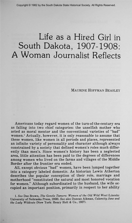 Life As a Hired Girl in South Dakota, 1907-1908: a Woman Journalist Reflects