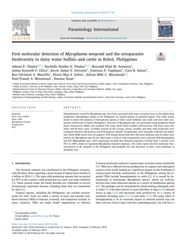 First Molecular Detection of Mycoplasma Wenyonii and the Ectoparasite Biodiversity in Dairy Water Buffalo and Cattle in Bohol, P