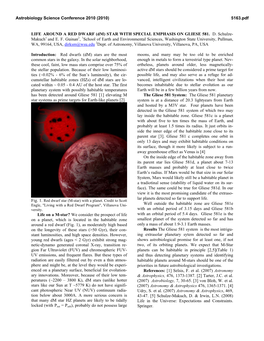 LIFE AROUND a RED DWARF (Dm) STAR with SPECIAL EMPHASIS on GLIESE 581. D. Schulze- Makuch1 and E. F. Guinan2, 1School of Earth