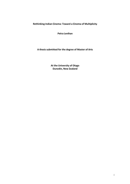 Toward a Cinema of Multiplicity Petra Lenihan a Thesis Submitted for The