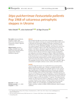 Sfipo Pulcherrimae-Festucetalia Pallenfis Pop 1968 of Calcareous Petrophytic Steppes in Ukraine