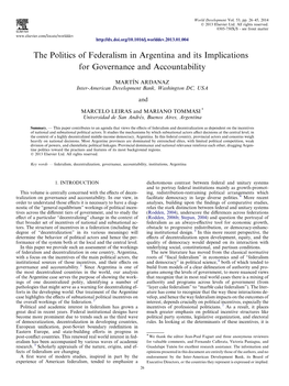 The Politics of Federalism in Argentina and Its Implications for Governance and Accountability