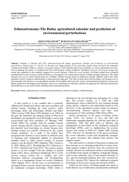 Ethnoastronomy-The Baduy Agricultural Calendar and Prediction of Environmental Perturbations