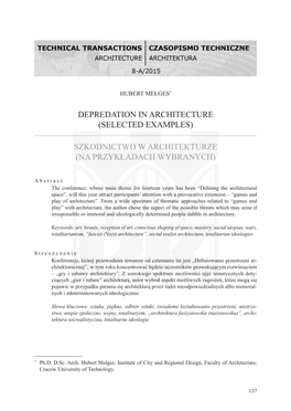 DEPREDATION in ARCHITECTURE (Selected Examples)