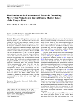 Field Studies on the Environmental Factors in Controlling Microcystin Production in the Subtropical Shallow Lakes of the Yangtze River