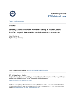 Sensory Acceptability and Nutrient Stability in Micronutrient-Fortified Soymilk Prepared in Small-Scale Batch Processes