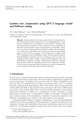 Lossless Text Compression Using GPT-2 Language Model and Huﬀman Coding