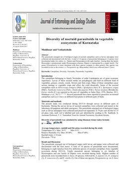 Diversity of Noctuid Parasitoids in Vegetable Ecosystems of Karnataka