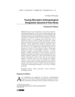 Tracing Mercadoʼs Anthropological Perspective (Second of Two Parts)