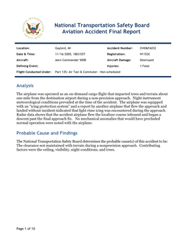 National Transportation Safety Board Aviation Accident Final Report