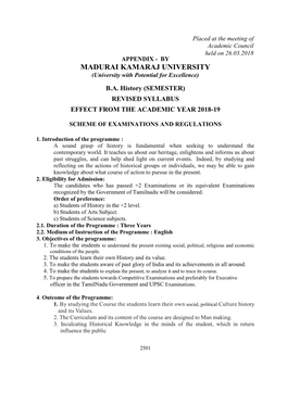 B.A. History (SEMESTER) REVISED SYLLABUS EFFECT from the ACADEMIC YEAR 2018-19