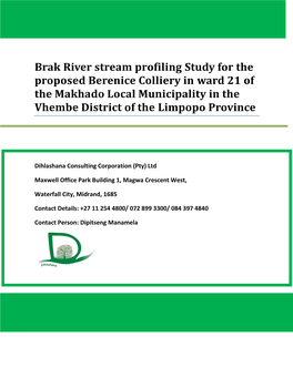 Brak River Stream Profiling Study for the Proposed Berenice Colliery in Limpopo Province