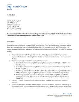 April 24, 2020 Ms. Claudia Young Smith U.S. EPA Region 8 1595