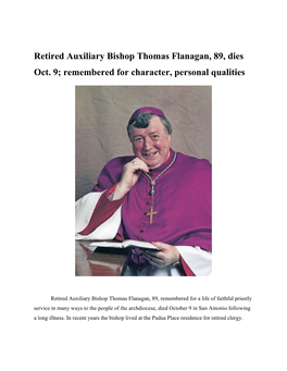 Retired Auxiliary Bishop Thomas Flanagan, 89, Dies Oct. 9; Remembered for Character, Personal Qualities