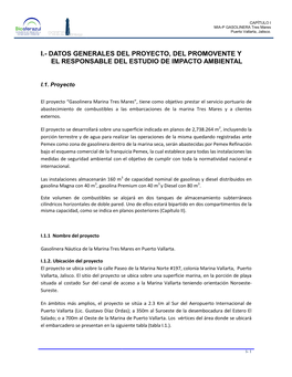 I.- Datos Generales Del Proyecto, Del Promovente Y El Responsable Del Estudio De Impacto Ambiental