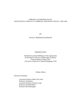 Forging a Punishing State: the Punitive Turn in U.S. Criminal and Social Policy, 1968-1980