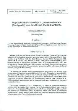 Mopsechiniscus Frenoti Sp. N., a New Water-Bear (Tardigrada) from Ties Crozet, the Sub-Antarctic