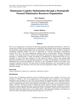 ID 416 Maintenance Logistics Optimization Through a Strategically