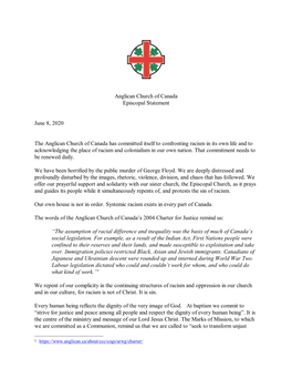 Anglican Church of Canada Episcopal Statement on Racism