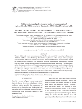 Melliferous Flora and Pollen Characterization of Honey Samples of Apis Mellifera L., 1758 in Apiaries in the Counties of Ubiratã and Nova Aurora, PR