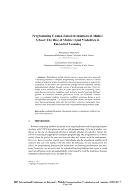 Programming Human-Robot Interactions in Middle School: the Role of Mobile Input Modalities in Embodied Learning