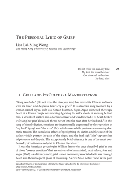 The Personal Lyric of Grief Lisa Lai-Ming Wong the Hong Kong University of Science and Technology