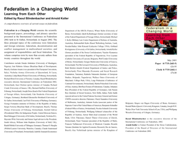 Federalism in a Changing World Learning from Each Other Edited by Raoul Blindenbacher and Arnold Koller