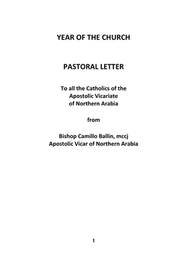 Year of the Church Pastoral Letter