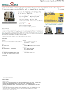 3 Bedroom Apartment / Flat for Sale in Malad West, Mumbai