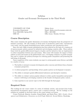 Syllabus Gender and Economic Development in the Third World