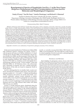 Verbenaceae) and New Circumscription of Genus Junellia : Molecular and Morphological Congruence