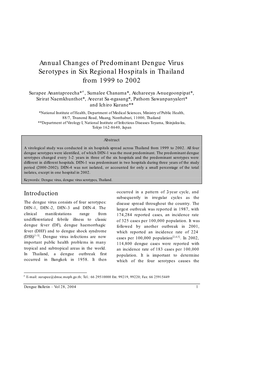 Annual Changes of Predominant Dengue Virus Serotypes in Six Regional Hospitals in Thailand from 1999 to 2002