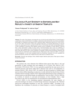 Calcicole Plant Diversity in Switzerland May Reflect a Variety of Habitat Templets