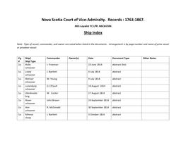 Nova Scotia Court of Vice-Admiralty. Records : 1763-1867. Ship Index