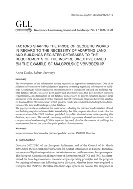 Factors Shaping the Price of Geodetic Works in Regard to the Necessity of Adapting Land and Buildings Register Databases To