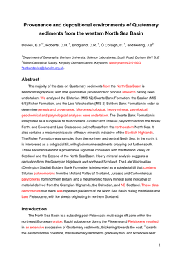 Provenance and Depositional Environments of Quaternary Sediments from the Western North Sea Basin