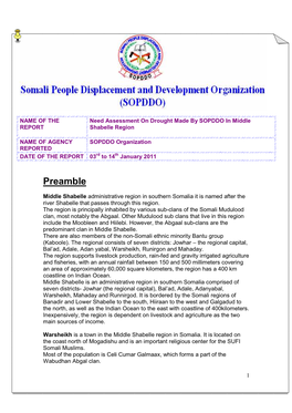 Need Assessment on Drought Made by SOPDDO in Middle Shabelle