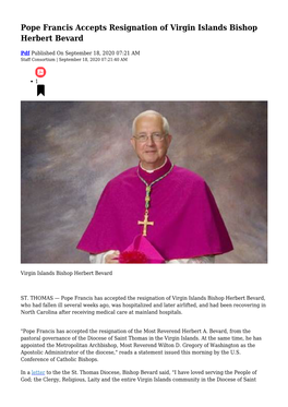 Pope Francis Accepts Resignation of Virgin Islands Bishop Herbert Bevard