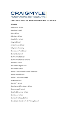 Client List – Schools, Higher and Further Education