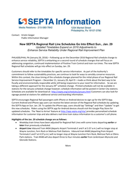 New SEPTA Regional Rail Line Schedules Go Into Effect Sun., Jan. 29