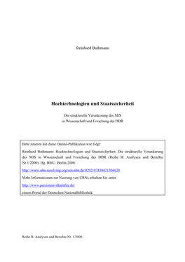 Hochtechnologien Und Staatssicherheit